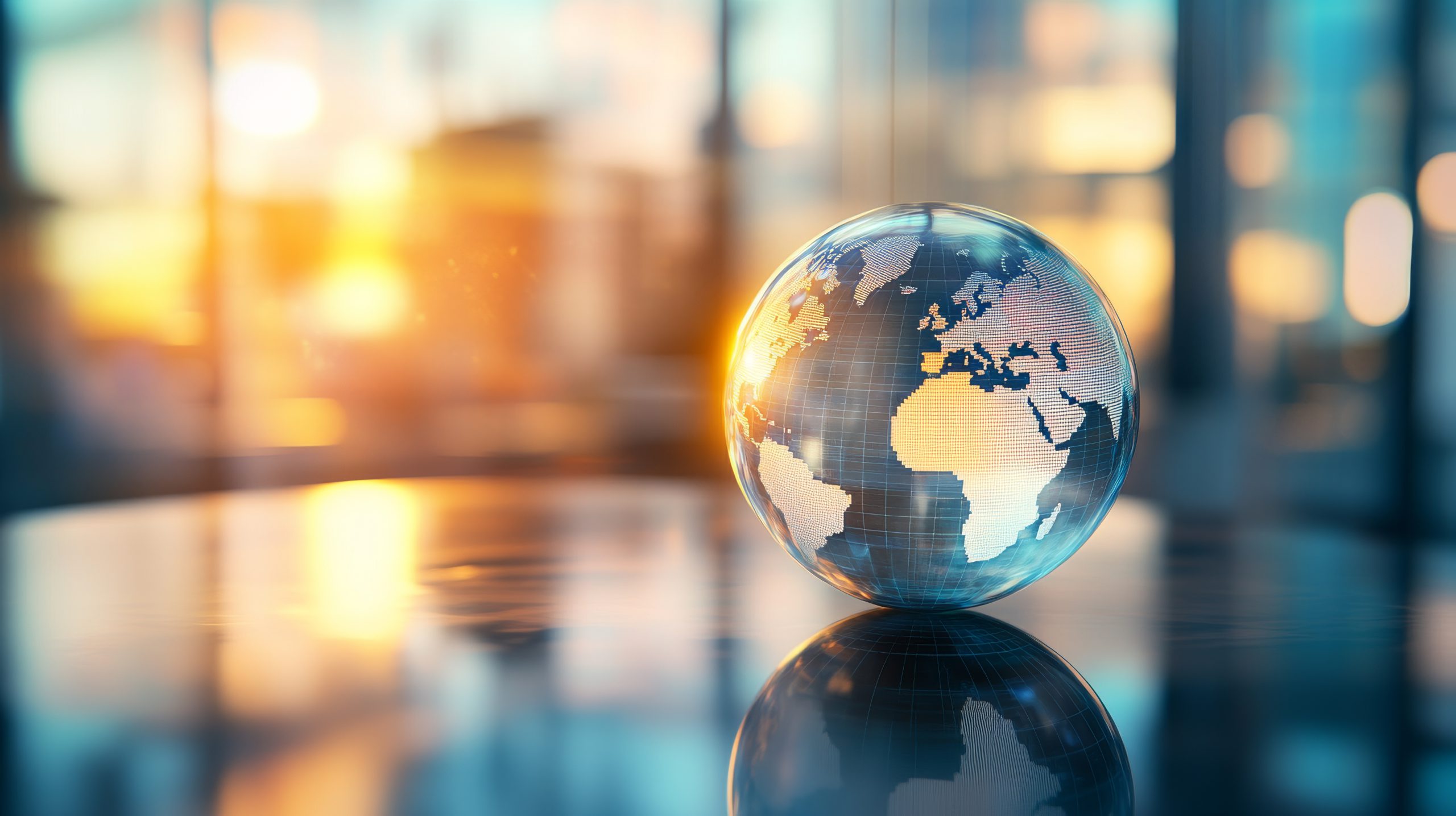 Crystal globe on a board room table.